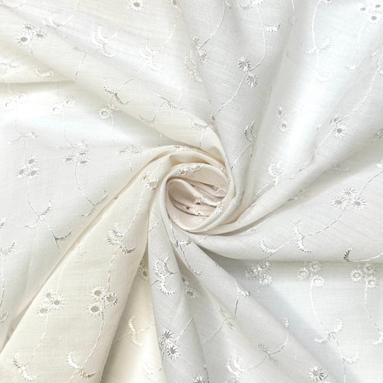 Burning Man Makeover - Embroidered Poly/Cotton Woven - White Floral - 2M Bundle