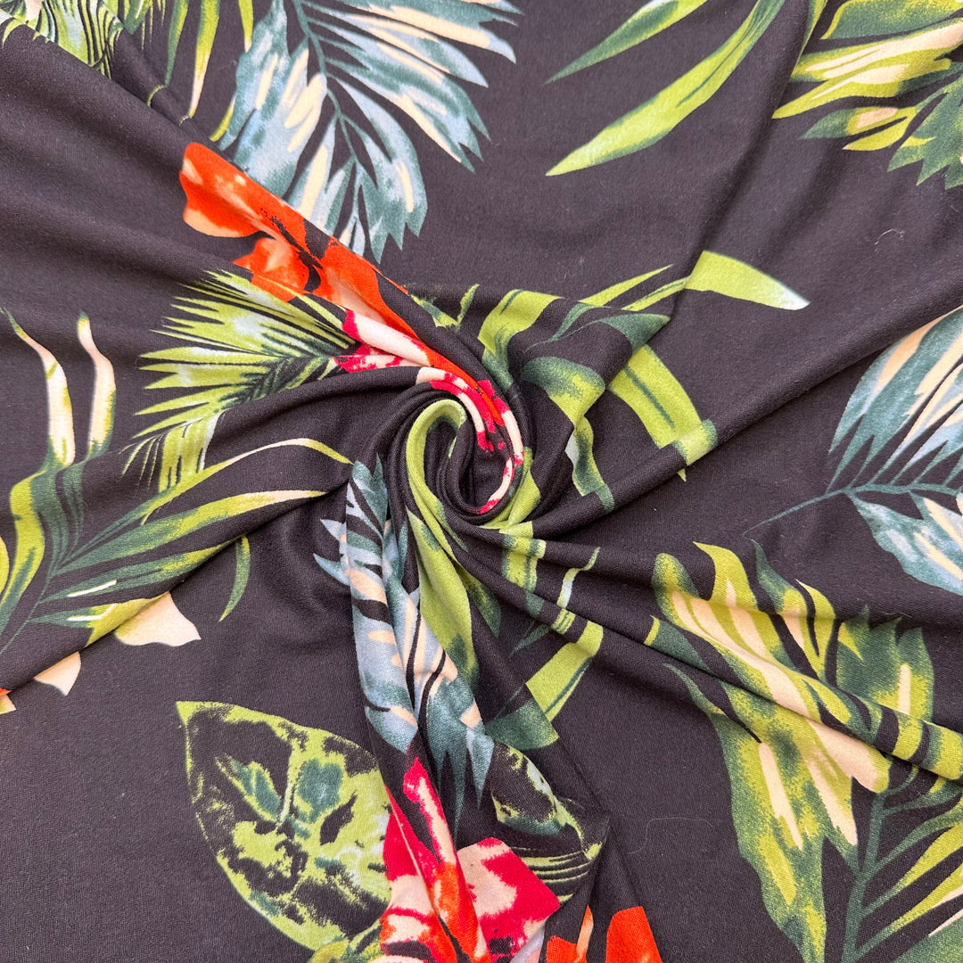 Tropical Beach Guitar - Jersey Rayon Blend Knit - Black Multi Floral - 2.8M Bundle