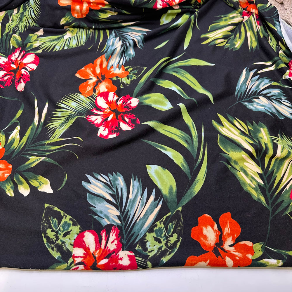 Tropical Beach Guitar - Jersey Rayon Blend Knit - Black Multi Floral - 2.8M Bundle