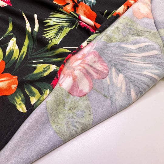 Tropical Beach Guitar - Jersey Rayon Blend Knit - Black Multi Floral - 2.8M Bundle