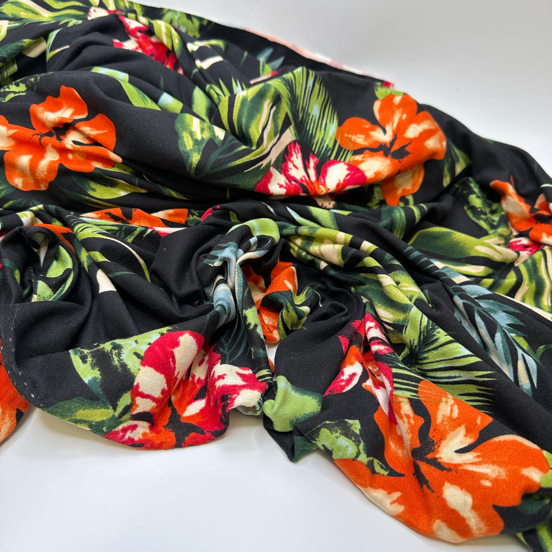 Tropical Beach Guitar - Jersey Rayon Blend Knit - Black Multi Floral - 2.8M Bundle