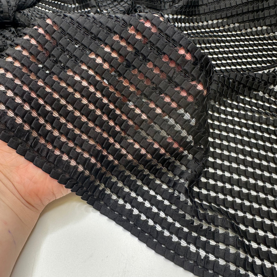 Wall Of Amps - Pleated Mesh Polyester Blend Knit - Black - 1M Bundle