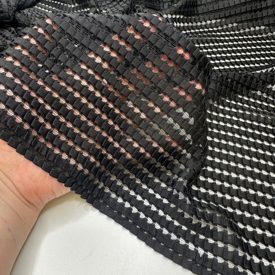 Wall Of Amps - Pleated Mesh Polyester Blend Knit - Black - 1M Bundle