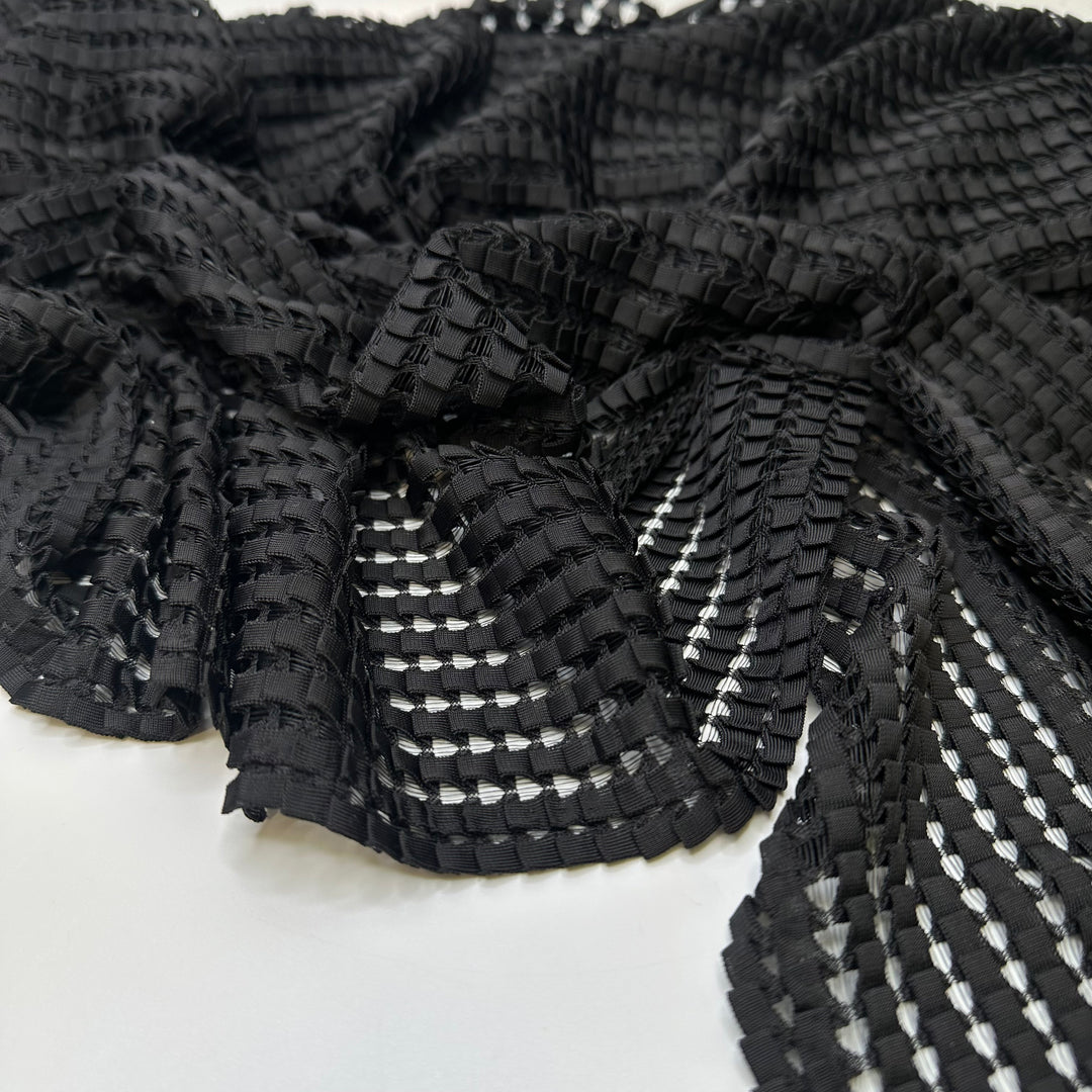 Wall Of Amps - Pleated Mesh Polyester Blend Knit - Black - 1M Bundle