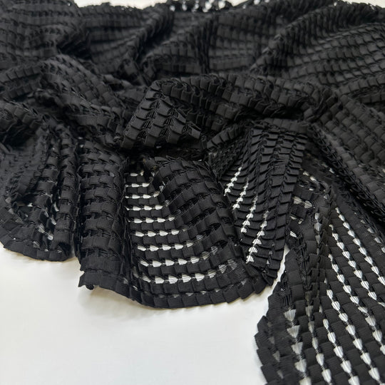 Wall Of Amps - Pleated Mesh Polyester Blend Knit - Black - 1M Bundle