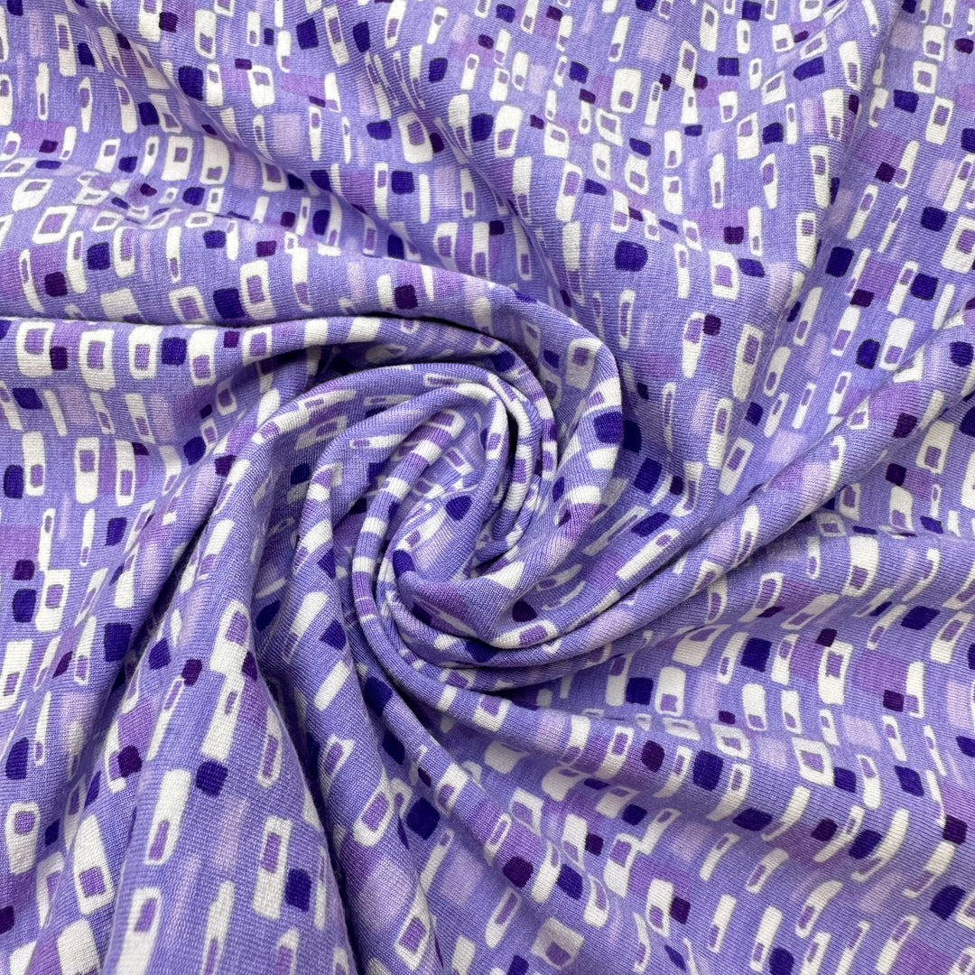 Faces In The Audience - Jersey Cotton/Rayon Knit - Purple/White Geometric - 1.95M Bundle