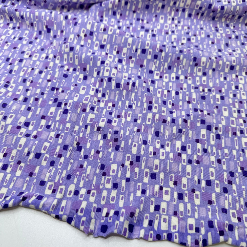 Faces In The Audience - Jersey Cotton/Rayon Knit - Purple/White Geometric - 1.95M Bundle