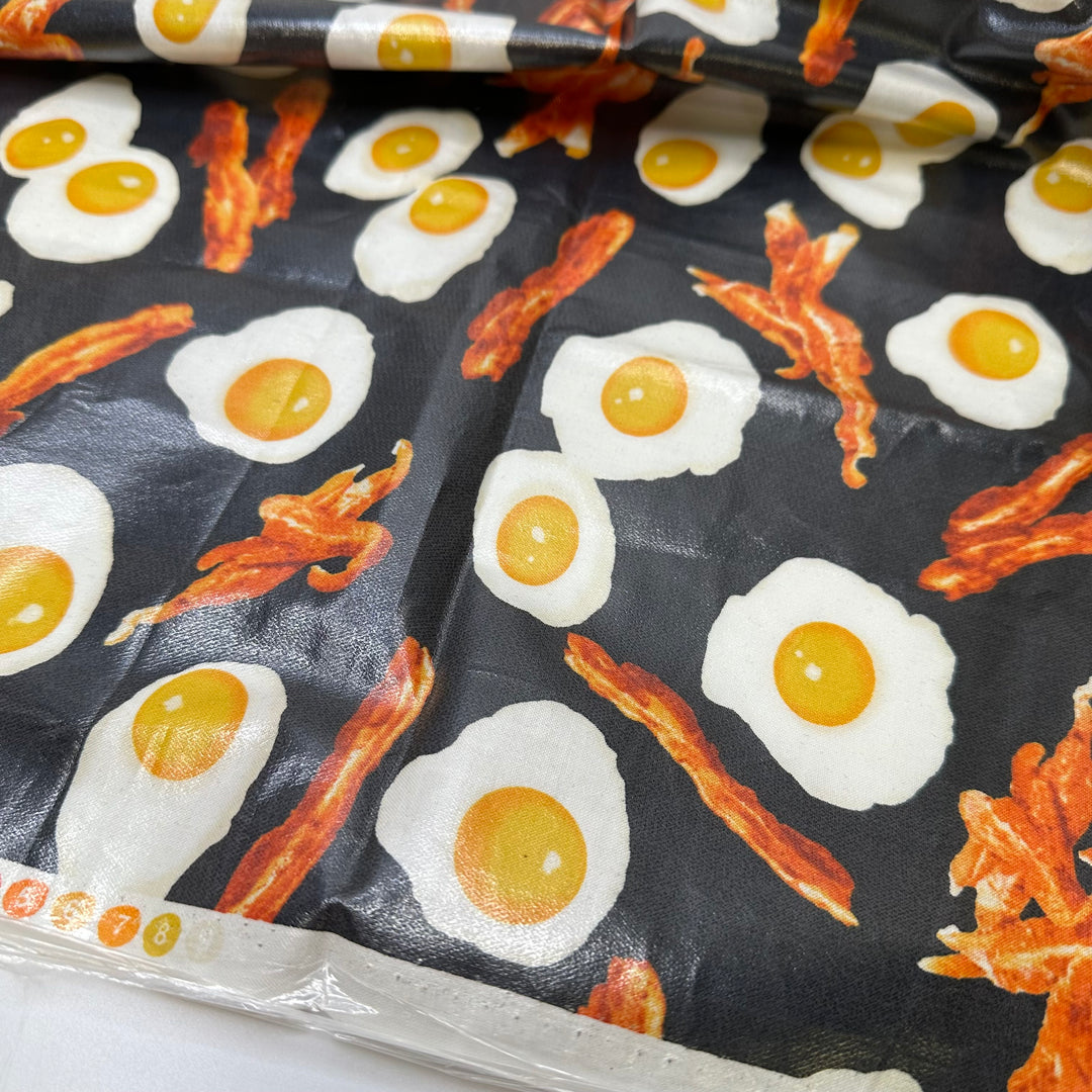 Breakfast For Dinner - Waterproof Cotton/PU Woven - Black Multi Bacon And Eggs - 0.6M Bundle