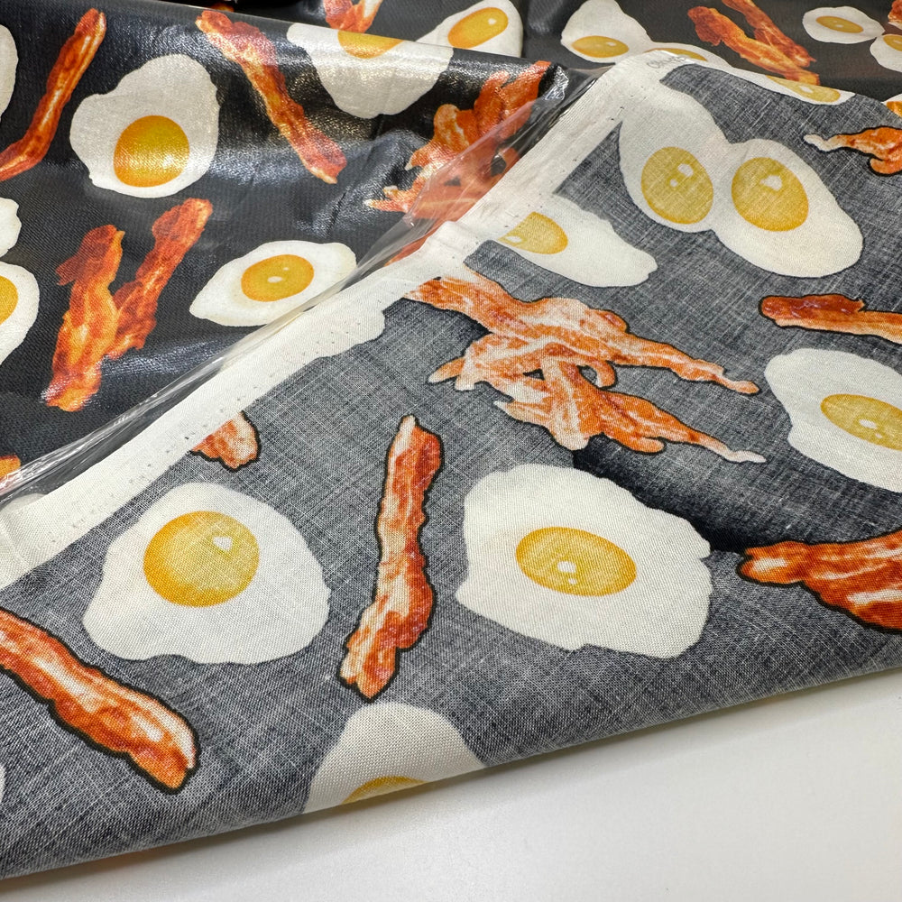 Breakfast For Dinner - Waterproof Cotton/PU Woven - Black Multi Bacon And Eggs - 0.6M Bundle