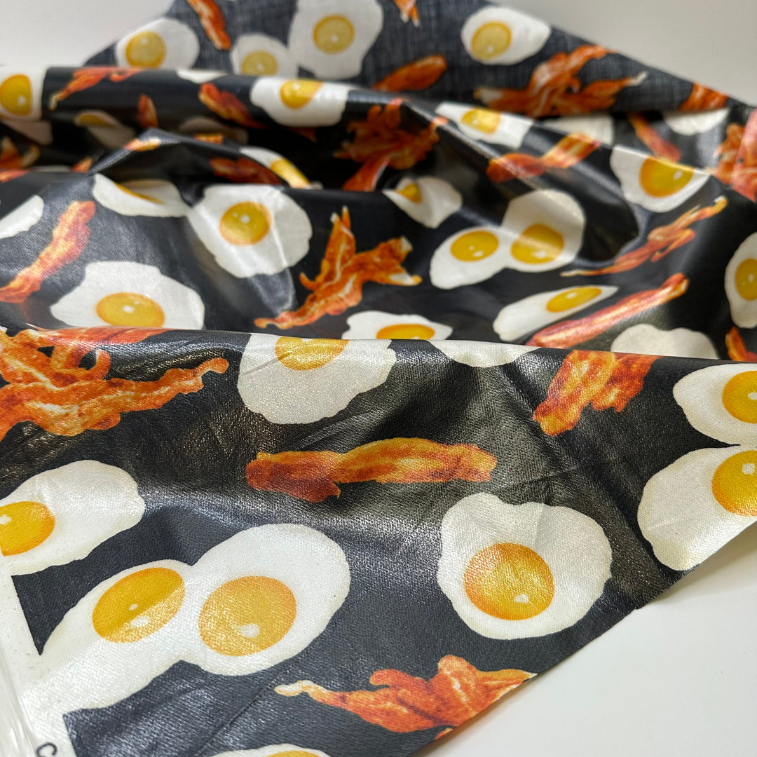 Breakfast For Dinner - Waterproof Cotton/PU Woven - Black Multi Bacon And Eggs - 0.6M Bundle