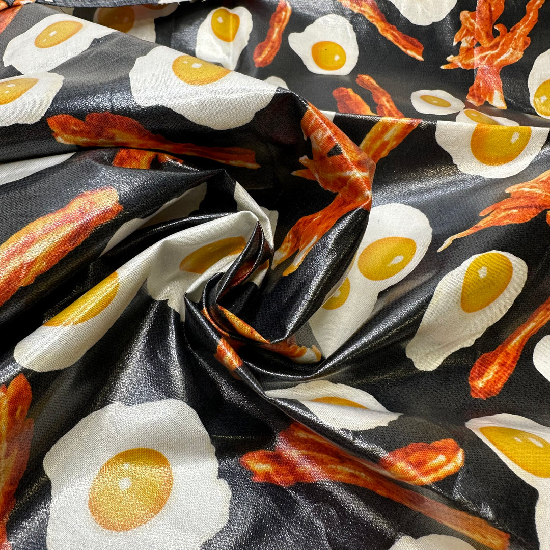 Breakfast For Dinner - Waterproof Cotton/PU Woven - Black Multi Bacon And Eggs - 0.6M Bundle