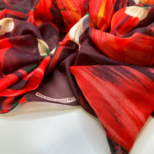 Building A Campfire - Screen Printed Nylon Woven - Burgundy Multi Floral - 3.3M Bundle