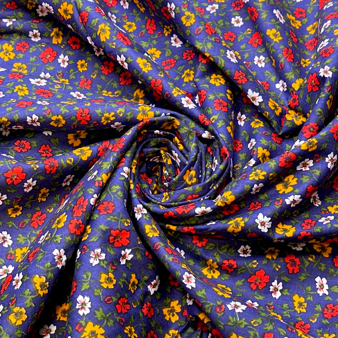 Planting An Idea - Cotton Woven - Dark Blue Multi Floral - 2.3M Bundle