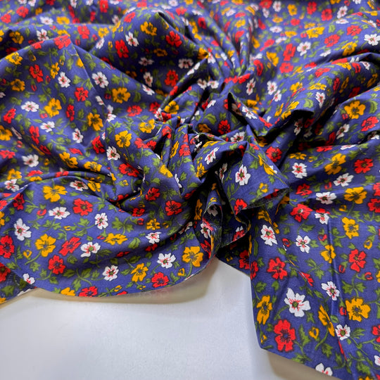 Planting An Idea - Cotton Woven - Dark Blue Multi Floral - 2.3M Bundle