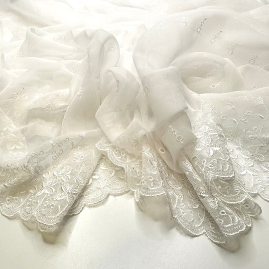 Starting A New Day - Embroidered Poly Woven - White Floral - 5.1M Bundle