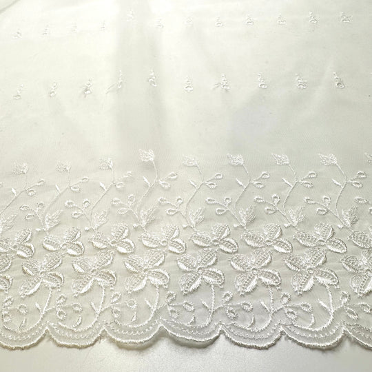 Starting A New Day - Embroidered Poly Woven - White Floral - 5.1M Bundle