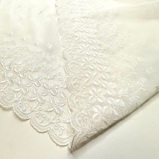 Starting A New Day - Embroidered Poly Woven - White Floral - 5.1M Bundle