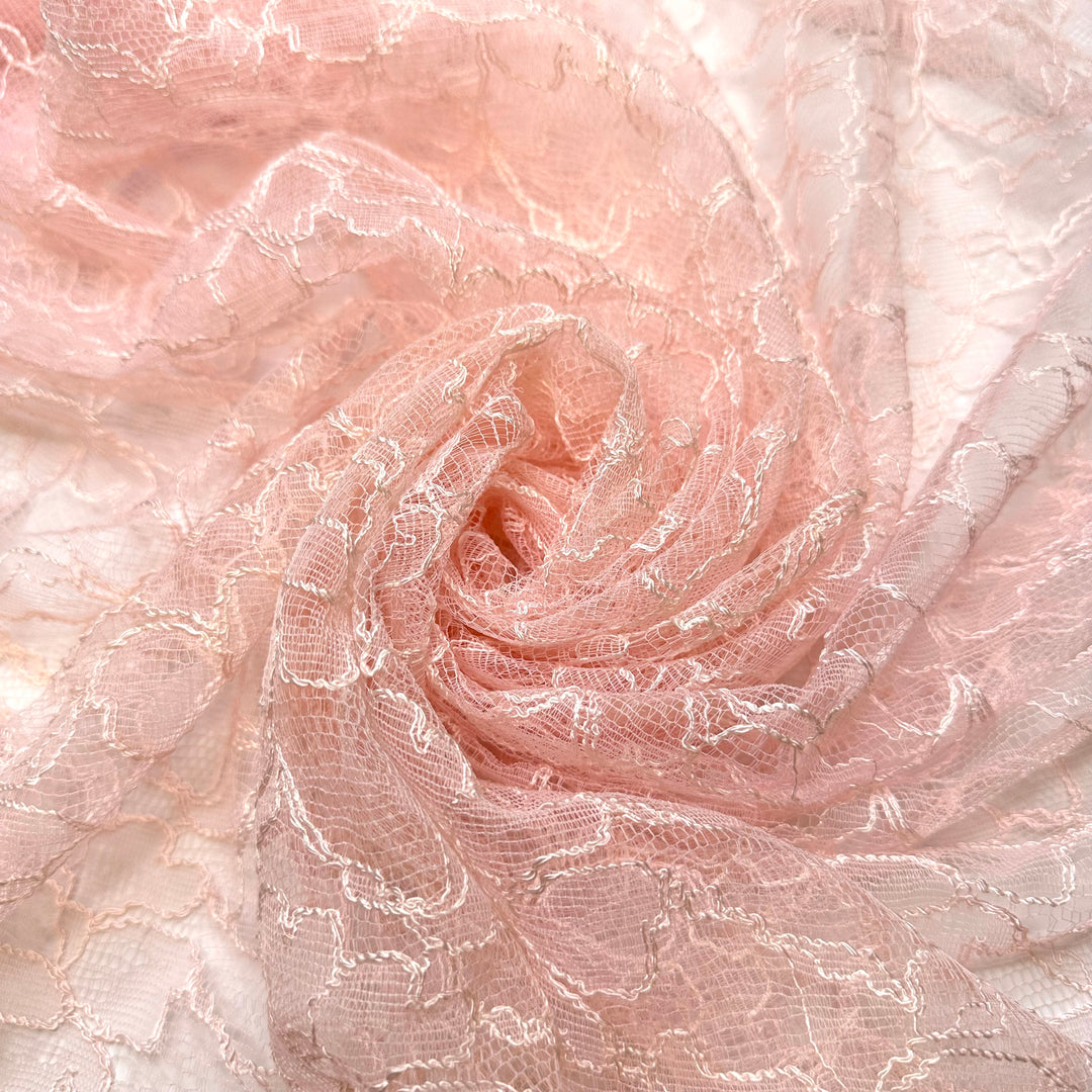 Eating New Foods - Lace Cotton/Poly Knit - Light Pink Floral - 1.1M Bundle