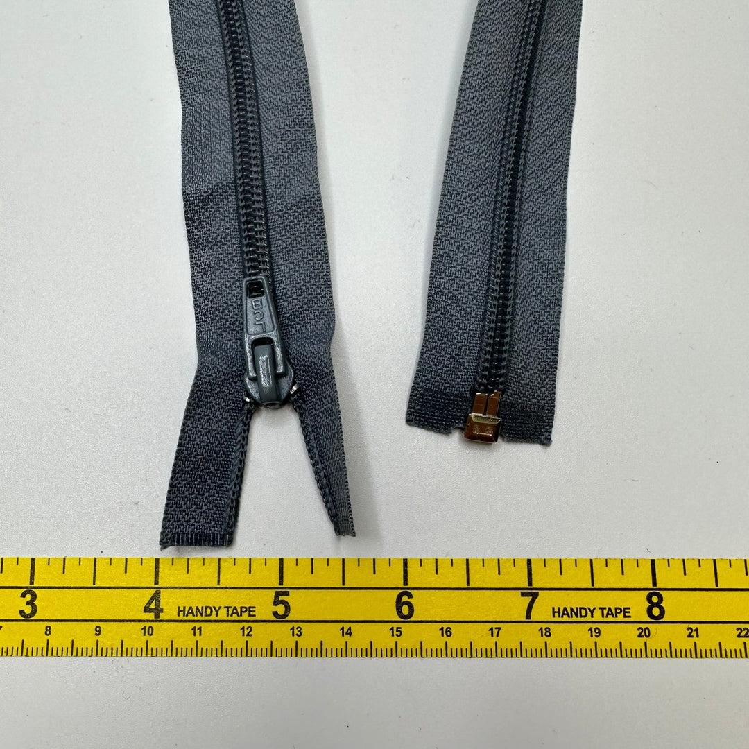 22" YKK Coil Zipper - Separating - Grey - 2 Pack - True Deadstock supplies Fabric by private - Sustainable Textile | FABCYCLE