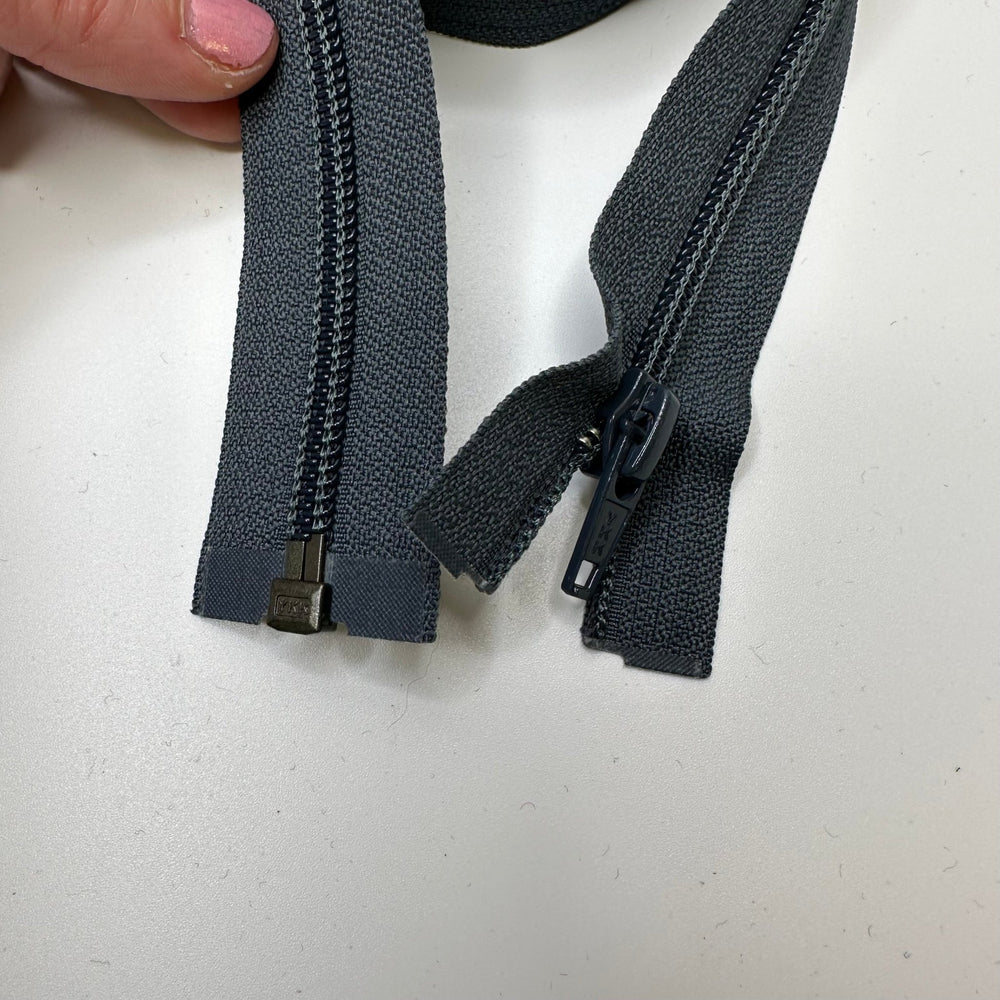 26" Coil Zipper - Separating - Dark Grey/Dark Turquoise - True Deadstock supplies Fabric by private - Sustainable Textile | FABCYCLE