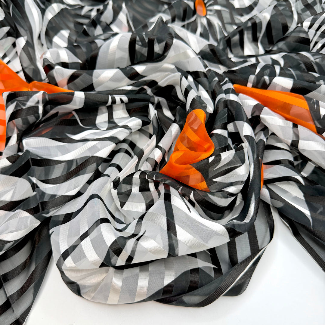 Planting Seeds For Fall - Chiffon Polyester Blend Woven - Black/White Floral - 1.75M Bundle