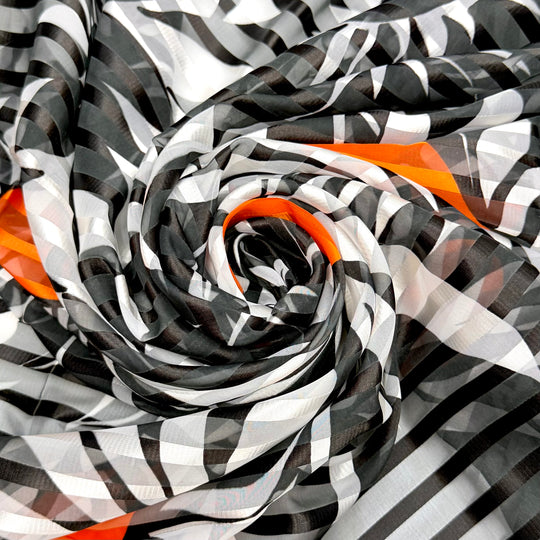 Planting Seeds For Fall - Chiffon Polyester Blend Woven - Black/White Floral - 1.75M Bundle