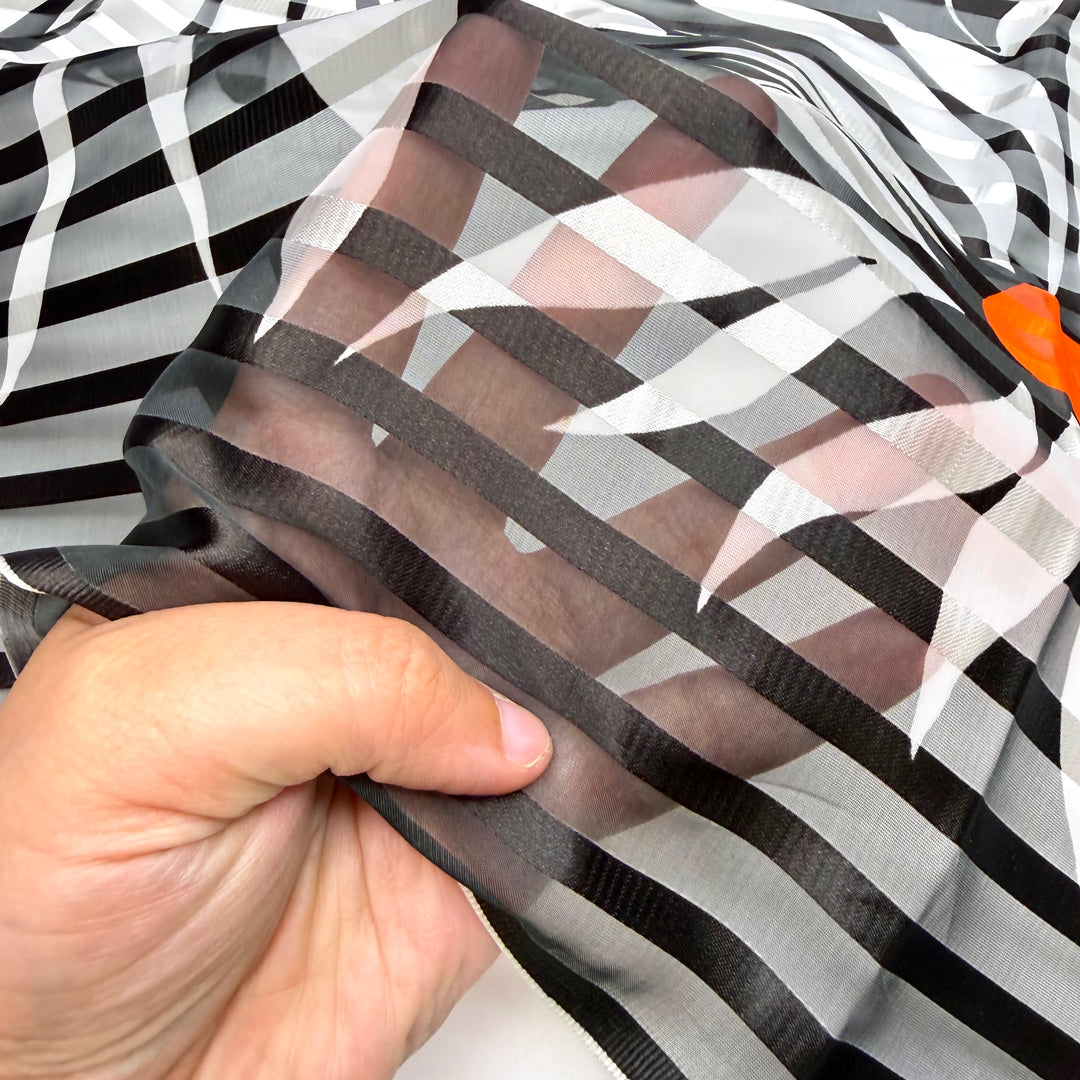Planting Seeds For Fall - Chiffon Polyester Blend Woven - Black/White Floral - 1.75M Bundle