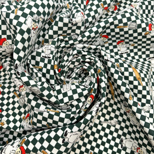End Of Summer Potluck - Poly Woven - Green/White Chefs And Checker - 1M Bundle
