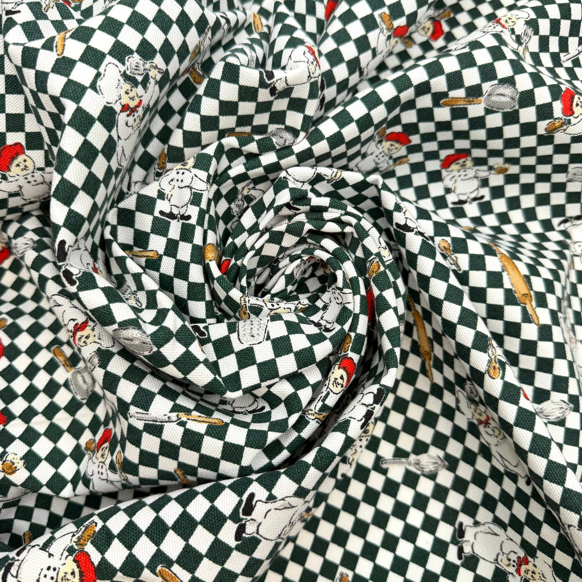 End Of Summer Potluck - Poly Woven - Green/White Chefs And Checker - 1M Bundle