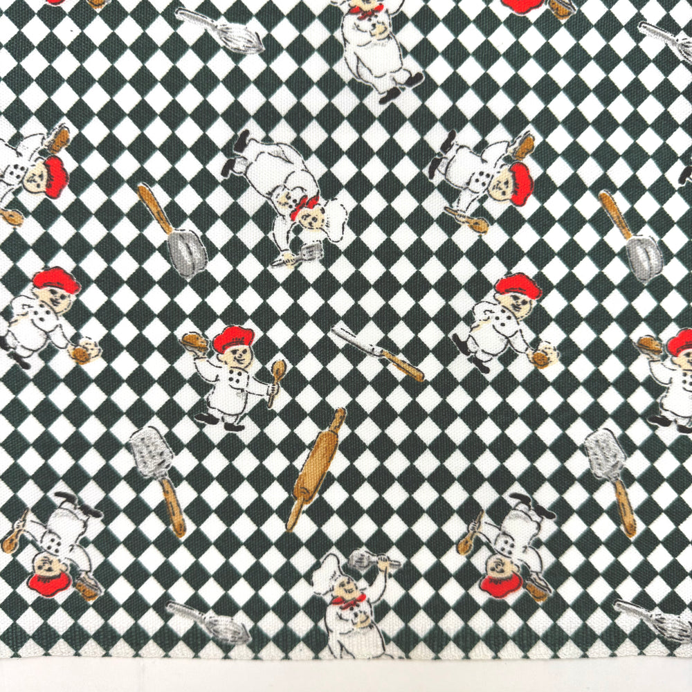 End Of Summer Potluck - Poly Woven - Green/White Chefs And Checker - 1M Bundle