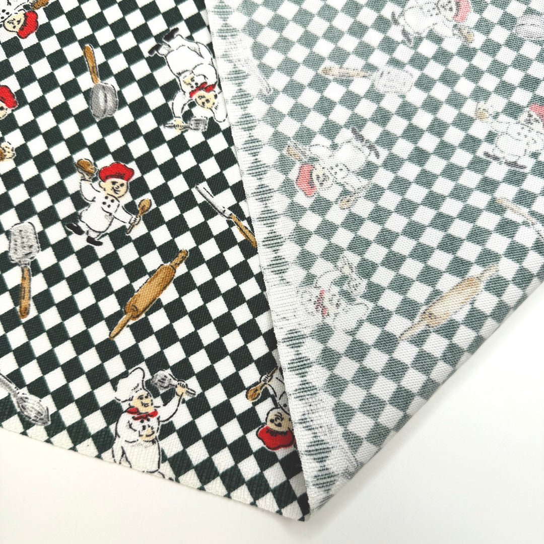 End Of Summer Potluck - Poly Woven - Green/White Chefs And Checker - 1M Bundle