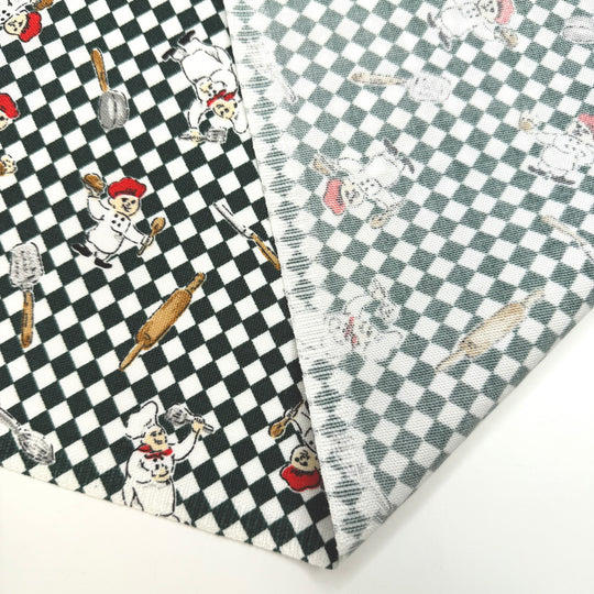 End Of Summer Potluck - Poly Woven - Green/White Chefs And Checker - 1M Bundle