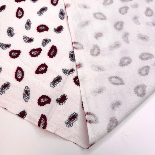Watching The Leaves Start To Fall - Brushed Flanelette Cotton Woven - White/Burgundy Paisley - 3.5M Bundle