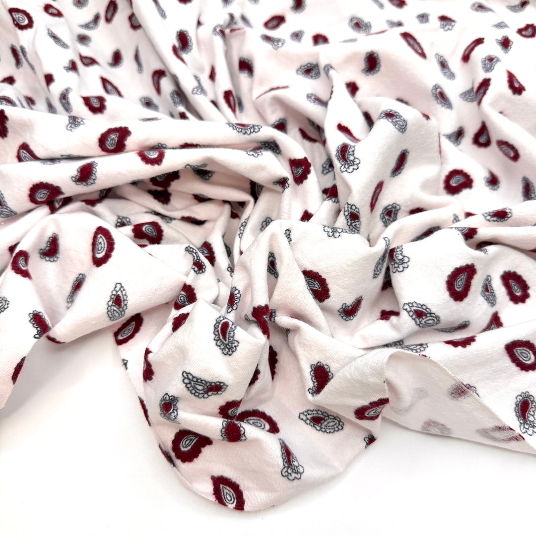 Watching The Leaves Start To Fall - Brushed Flanelette Cotton Woven - White/Burgundy Paisley - 3.5M Bundle