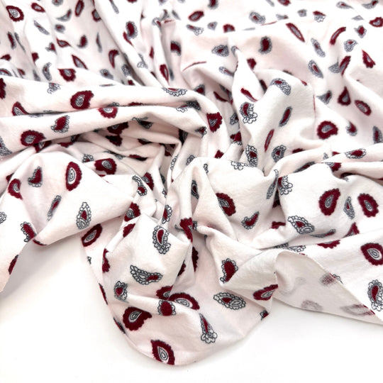 Watching The Leaves Start To Fall - Brushed Flanelette Cotton Woven - White/Burgundy Paisley - 3.5M Bundle