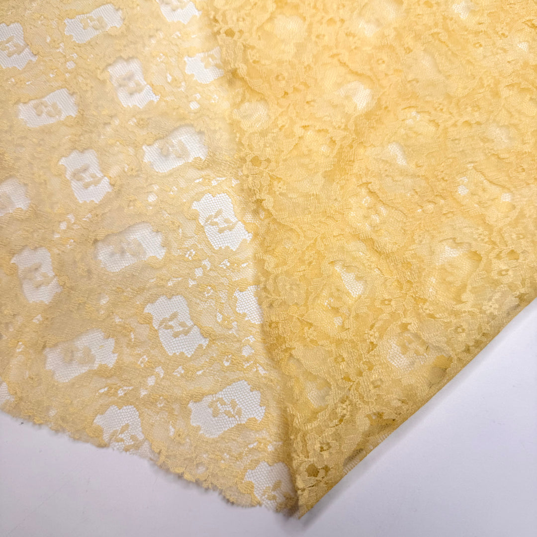 Watching The Sun Rise And Set - Lace Poly/Nylon Knit - Light Yellow Floral - 1.8M Bundle