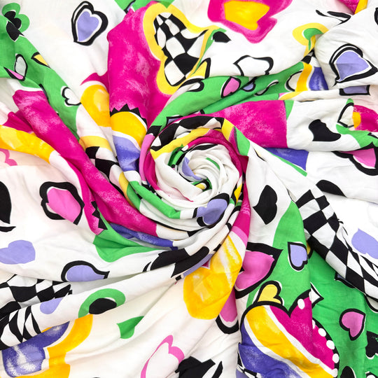 I Heart School - Cotton/Rayon Woven - White Multi Hearts - 2.4M Bundle