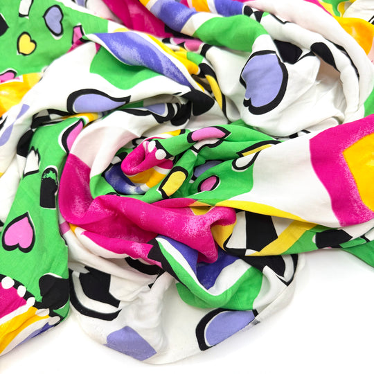 I Heart School - Cotton/Rayon Woven - White Multi Hearts - 2.4M Bundle