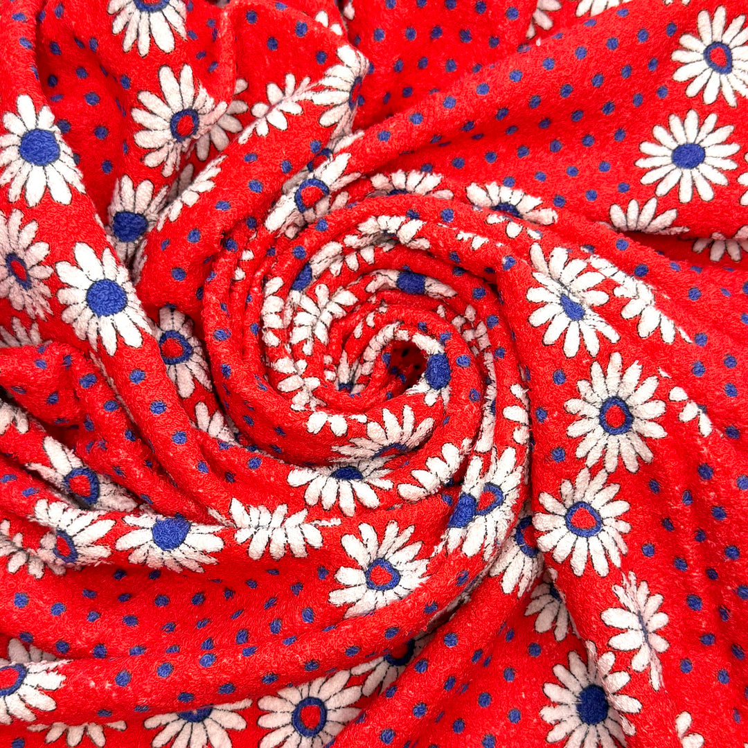 Pop Quiz At The Beach - Vintage Terry Towel Cotton Knit - White/Red Floral - 1.7M Bundle