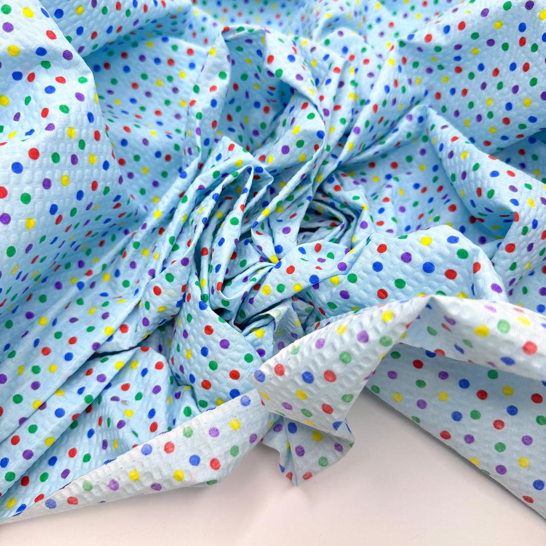 Summer Valedictorian - Embossed Polyester Blend Woven - Light Blue Multi Polka Dots - 1.4M Bundle