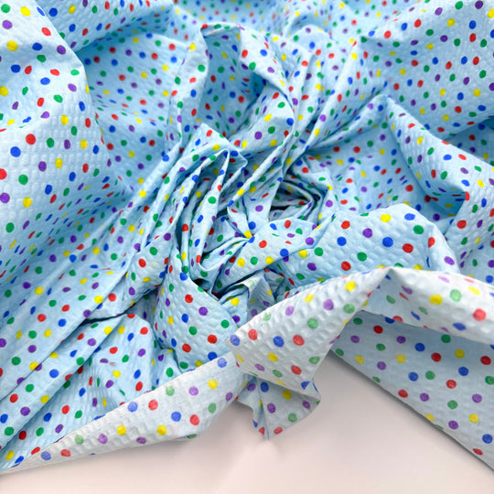 Summer Valedictorian - Embossed Polyester Blend Woven - Light Blue Multi Polka Dots - 1.4M Bundle