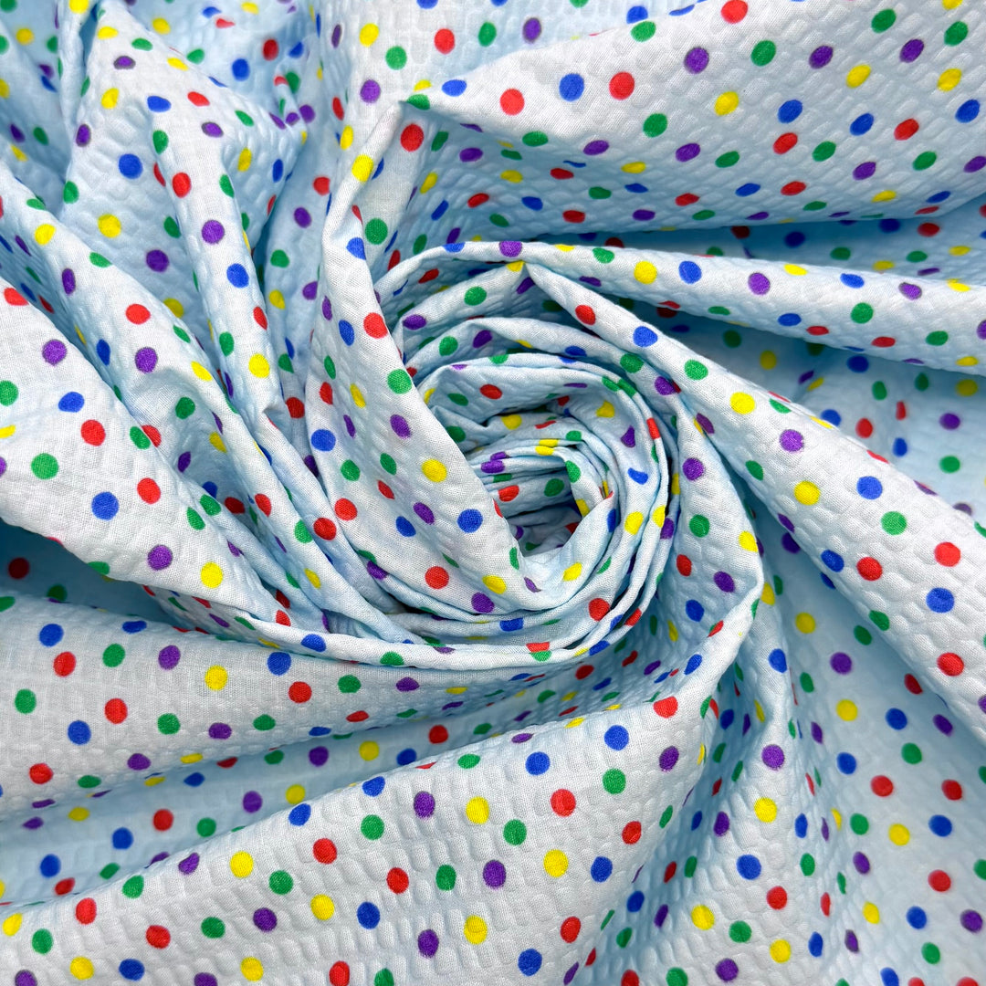 Summer Valedictorian - Embossed Polyester Blend Woven - Light Blue Multi Polka Dots - 1.4M Bundle