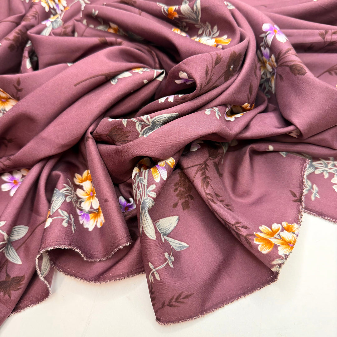 Picking The Perfect Pencil - Satin Polyester Blend Woven - Dark Pink Multi Floral - 2.7M Bundle