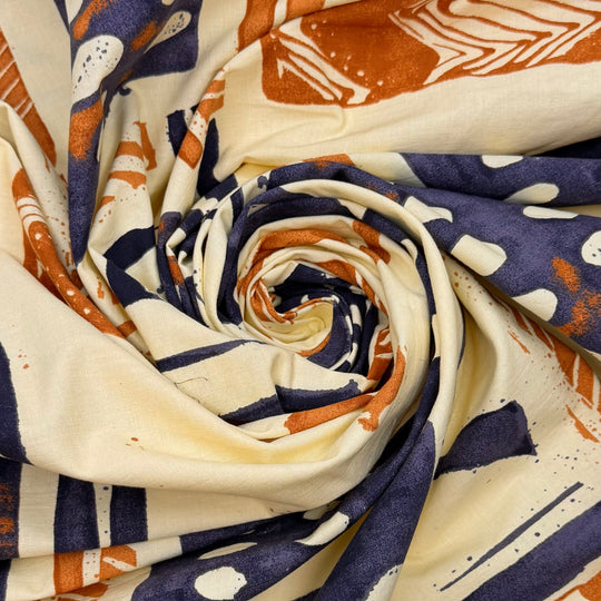 Straight As - Cotton Woven - Cream/Navy Abstract - 3M Bundle