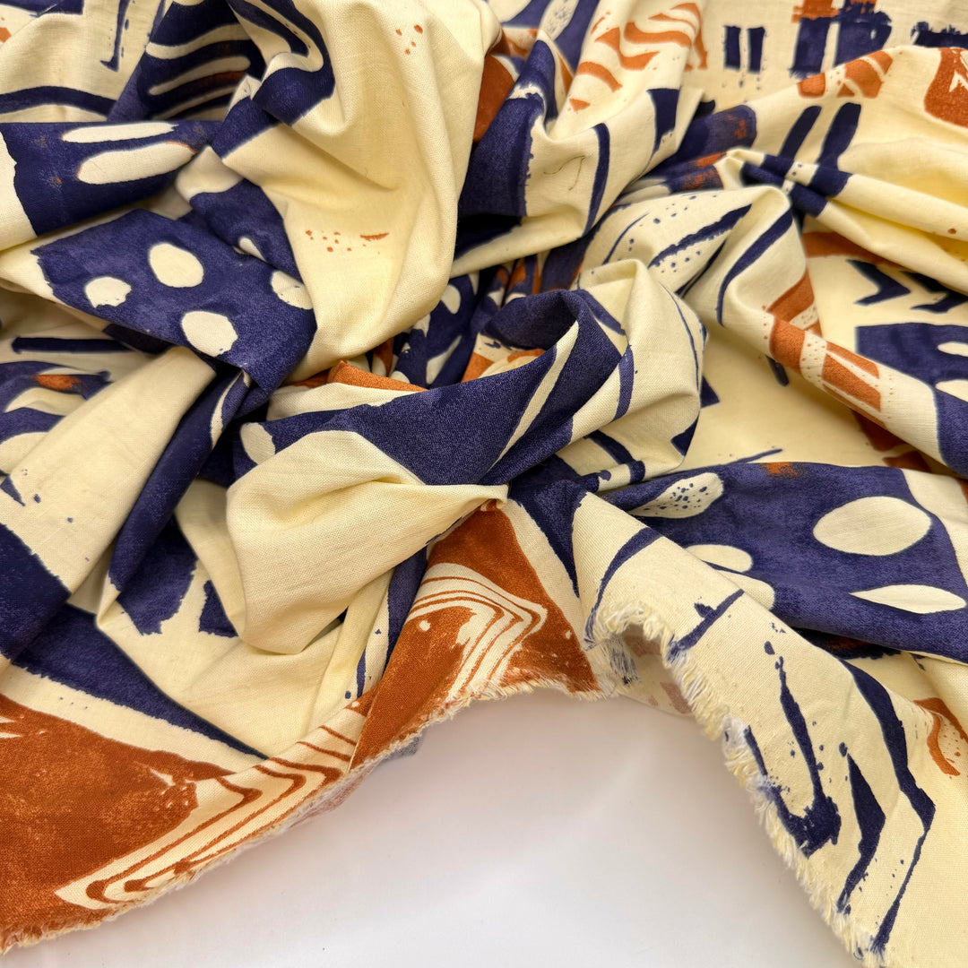 Straight As - Cotton Woven - Cream/Navy Abstract - 3M Bundle