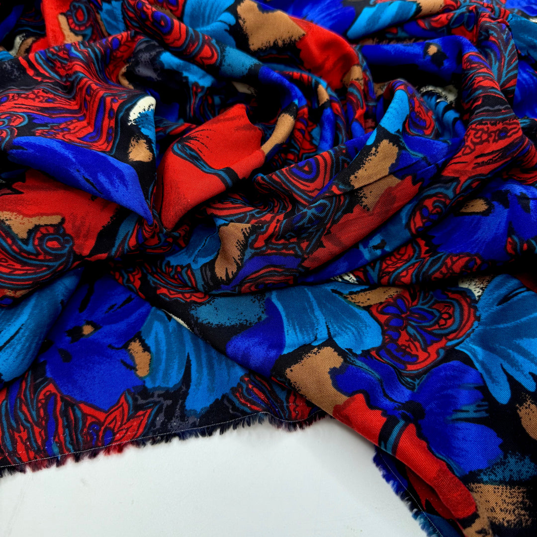 A Lesson In Patience - Cotton/Rayon Woven - Dark Blue Multi Floral - 3.4M Bundle