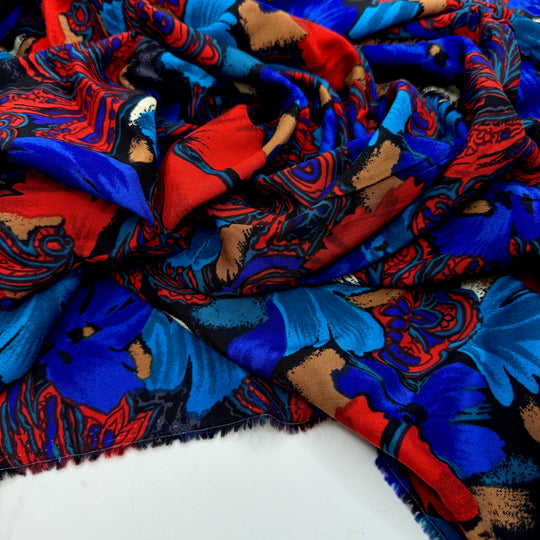 A Lesson In Patience - Cotton/Rayon Woven - Dark Blue Multi Floral - 3.4M Bundle
