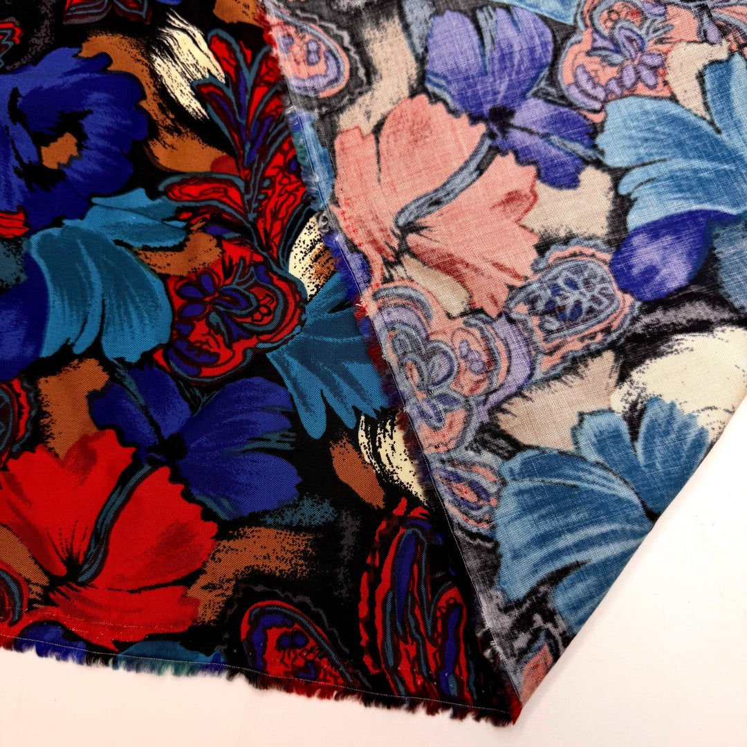 A Lesson In Patience - Cotton/Rayon Woven - Dark Blue Multi Floral - 3.4M Bundle