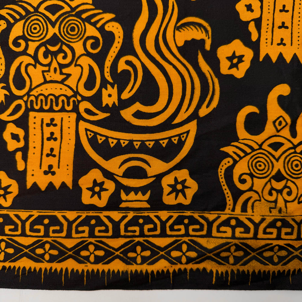I Could Win Survivor - Wax Block Print Cotton Woven - Black/Golden Beige Floral - 1.1M Bundle