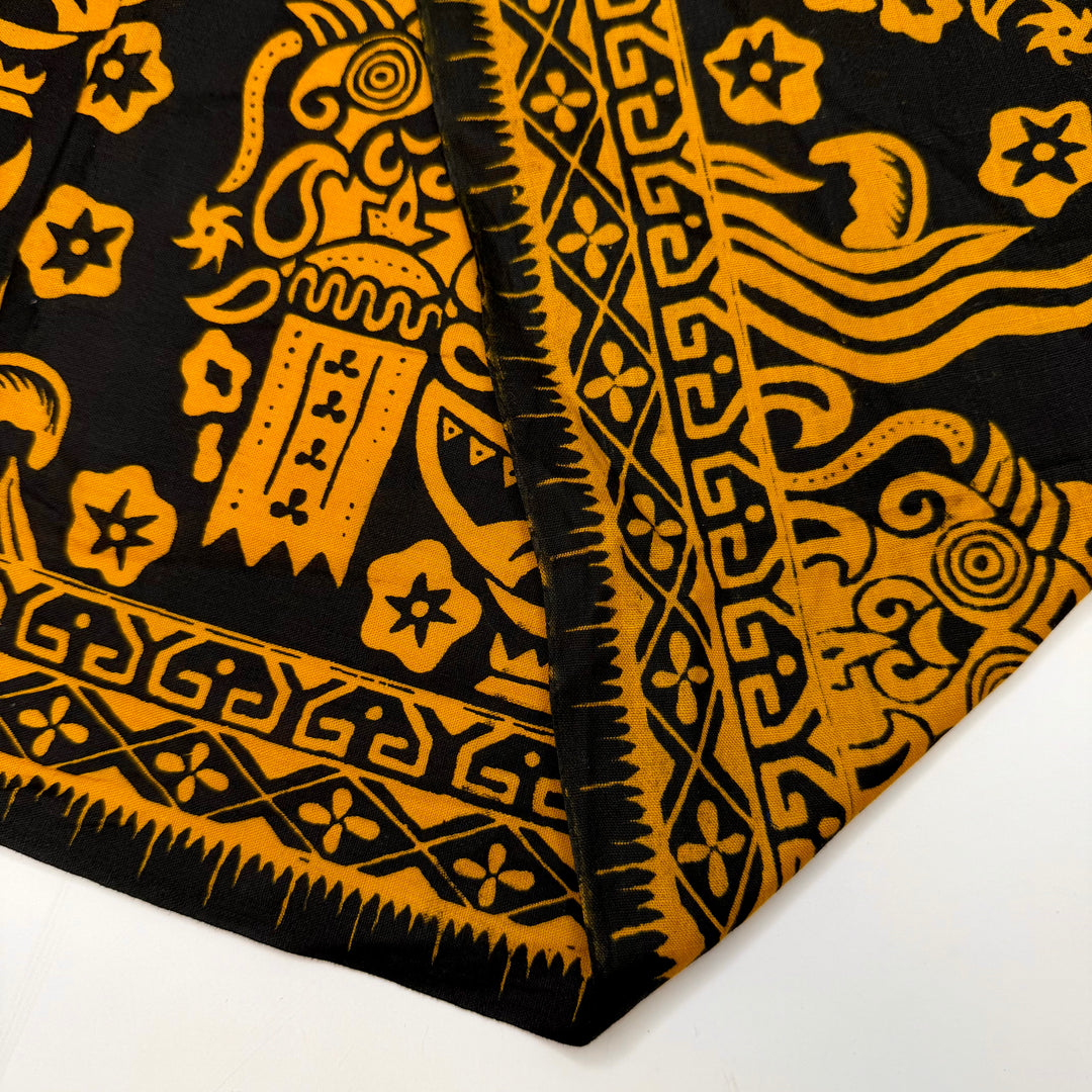 I Could Win Survivor - Wax Block Print Cotton Woven - Black/Golden Beige Floral - 1.1M Bundle